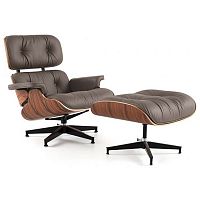 кресло eames style lounge chair кожа коричневое в Чебоксарах