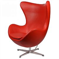 кресло arne jacobsen style egg chair кожа красное в Чебоксарах