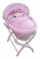 колыбель-переноска gift wicker moses basket белая, розовое белье в Чебоксарах