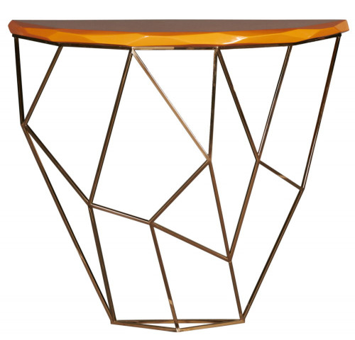 консоль geometric 100x38x90 золото, коричневая столешница в Чебоксарах